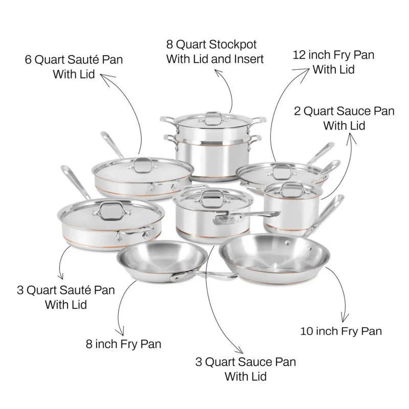 All-Clad Copper Core Set of 15 Pans w/Lids