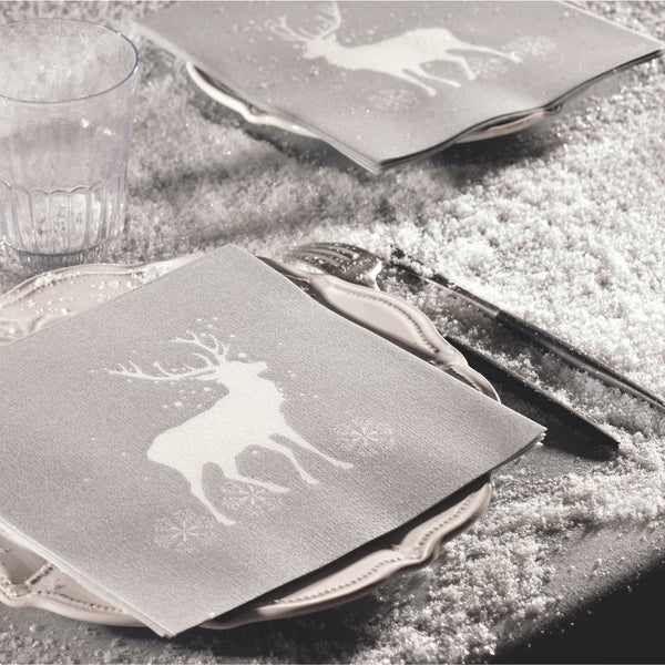 Francoise Paviot Cocktail Napkins - Silver Reindeer