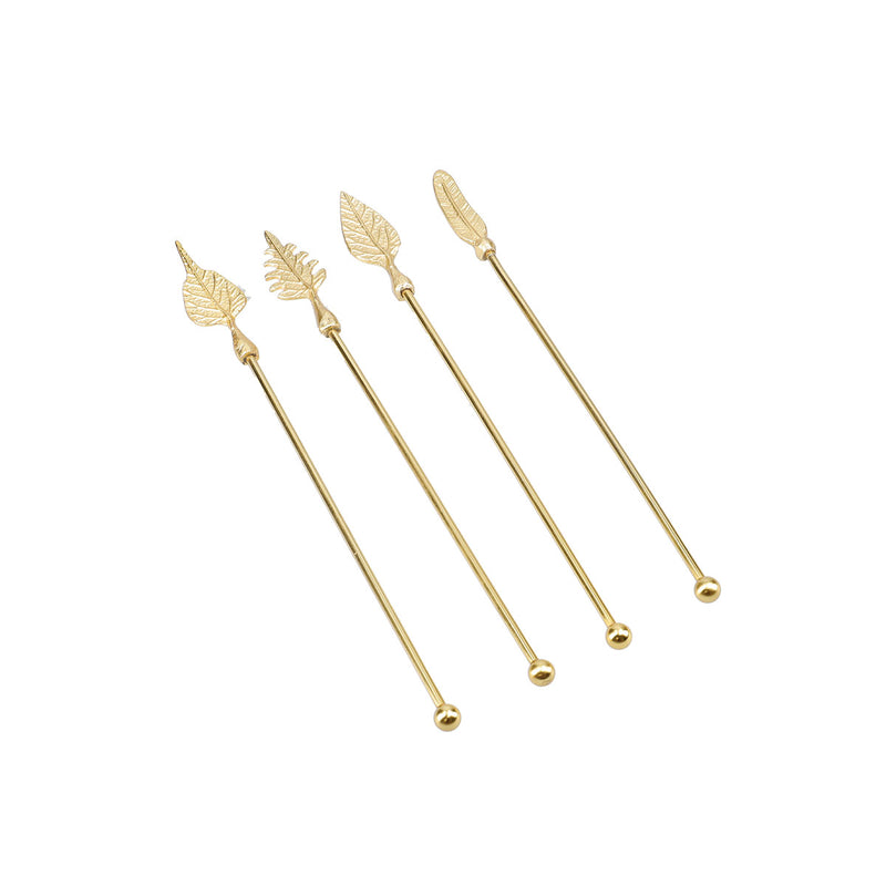 BarCraft Set of 4 Cocktail Stirrers - Gold