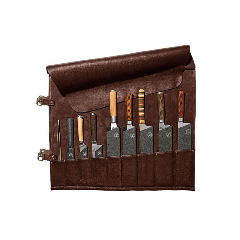 Witloft 9 Pocket Leather Knife Roll - Dark Brown